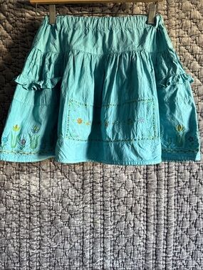 Oilily Turquoise Embroidered Tiered Kids Skirt 100%Cotton